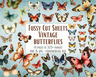 325+ Vintage Butterflies Fussy Cuts Instant Download Printable PDF Fussy Cutting sheets fussy cut pages ephemera scrapbooking commercial use