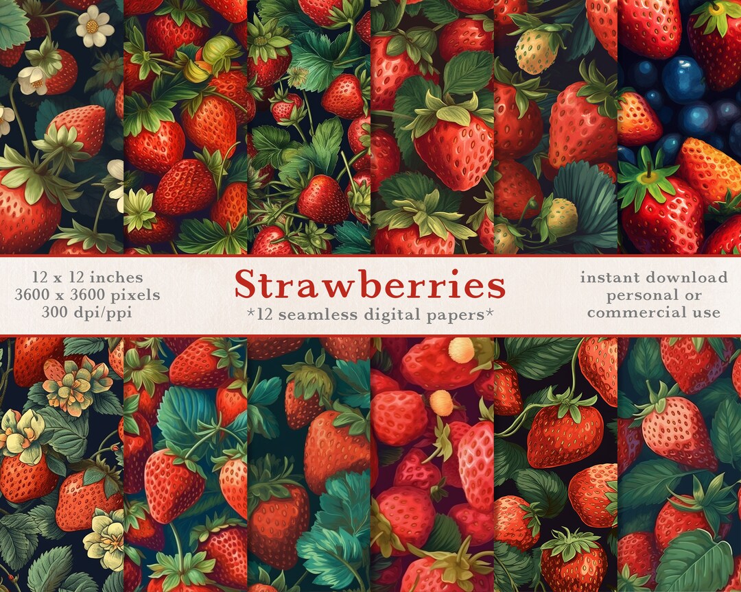 Seamless Patterns - Strawberries | Printable Scrapbook and Journal ...