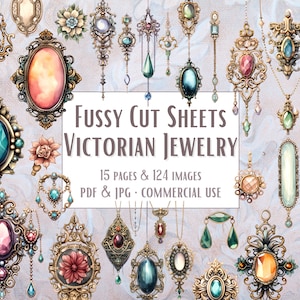 124 Victorian Jewelry Fussy Cuts Instant Download Printable PDF Fussy Cutting Sheets, fussy cut pages ephemera scrapbooking commercial use