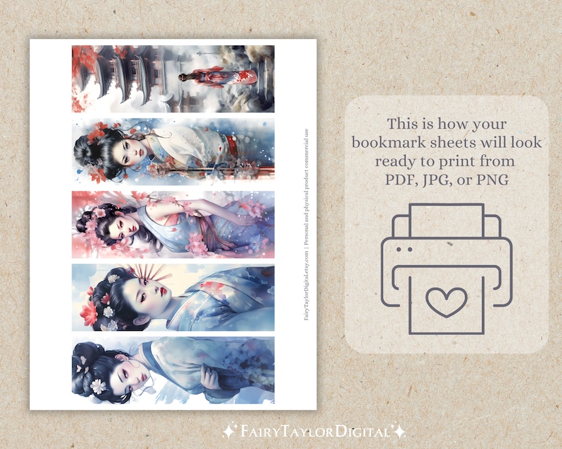 10 Geisha Printable Bookmarks Print &amp; Cut JPG Pages PNG - Etsy