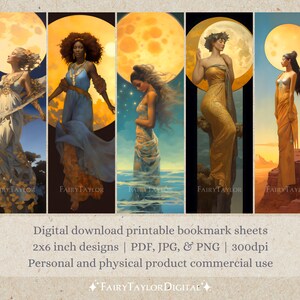 20 Moon Goddess Printable Bookmarks | JPG Print and Cut Pages, PNG ...