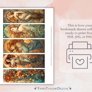 15 Art Nouveau Girls Printable Bookmarks | JPG Bookmark Sheets &amp; PNG ...