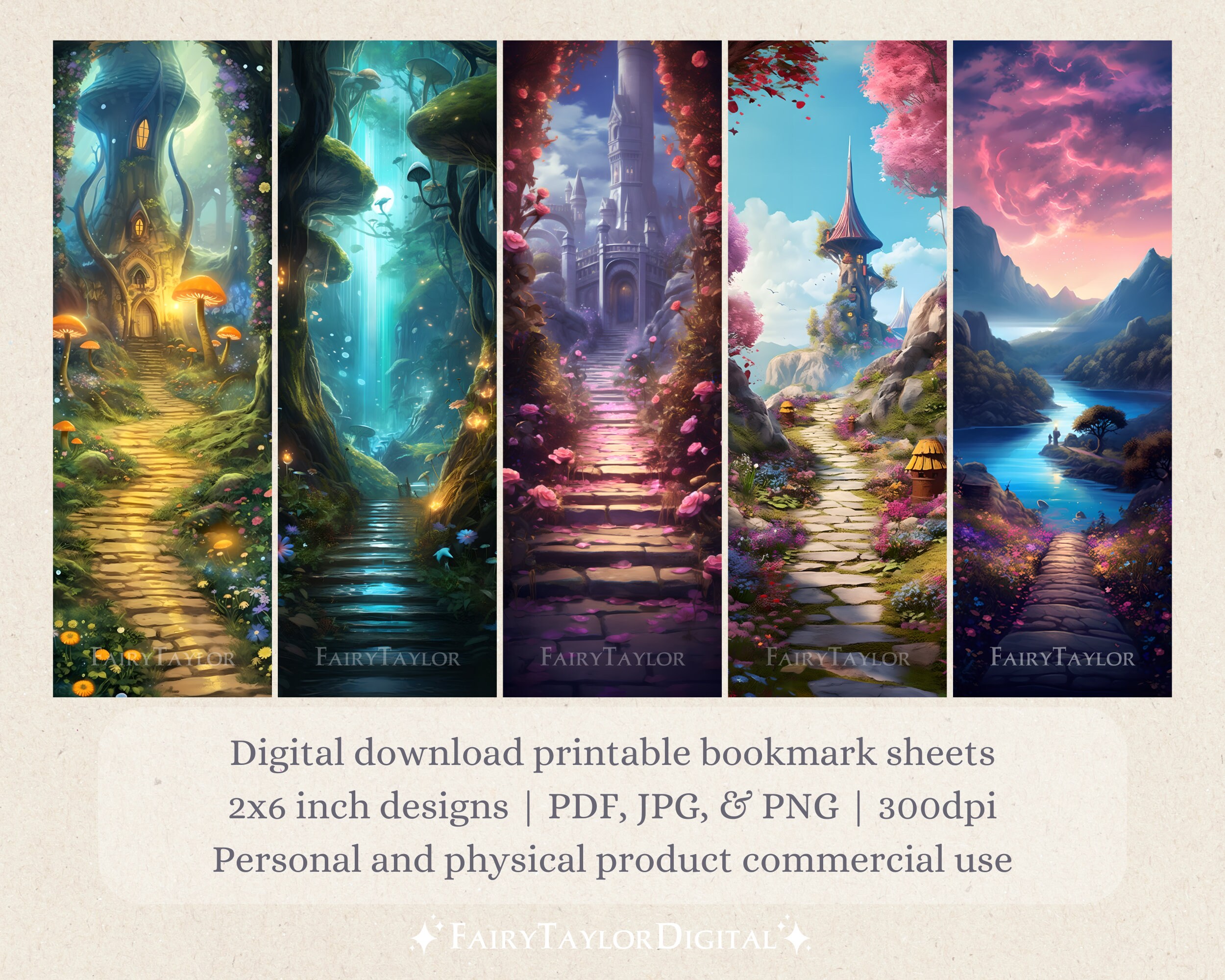 Fantasy Bookmark Examples 20 Fantasy Roads Printable Bookmarks | JPG Pages, PNG Image Sublimation ...
