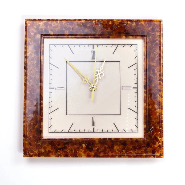 Horloge murale carrée classique faite à la main dans un cadre ambre | Cadeau ambre | Décoration d'intérieur | Horloge Murale Ambre | Cadeau unique | Décor de bureau| Ambre de la Baltique Horloge