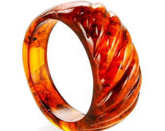 Unick amber ring|carved one piece ring made of molded amber|Amber wedding band|Baltic Amber Jewelry|Handmade Jewelry