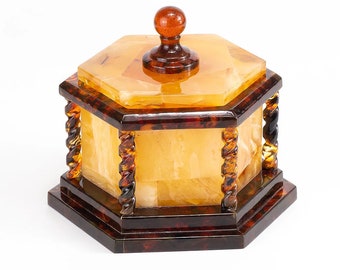 Unique handmade jewelry box made of natural solid amber with carving|Natural baltic amber storage box|Keepsake box|Carved amber|Gift for her