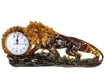 Table clock made of amber Lion|Handmade Beautiful Elegant clock|Amber Souvenir gift| Home Decor | Luxury Clock Amber| Unique Gift