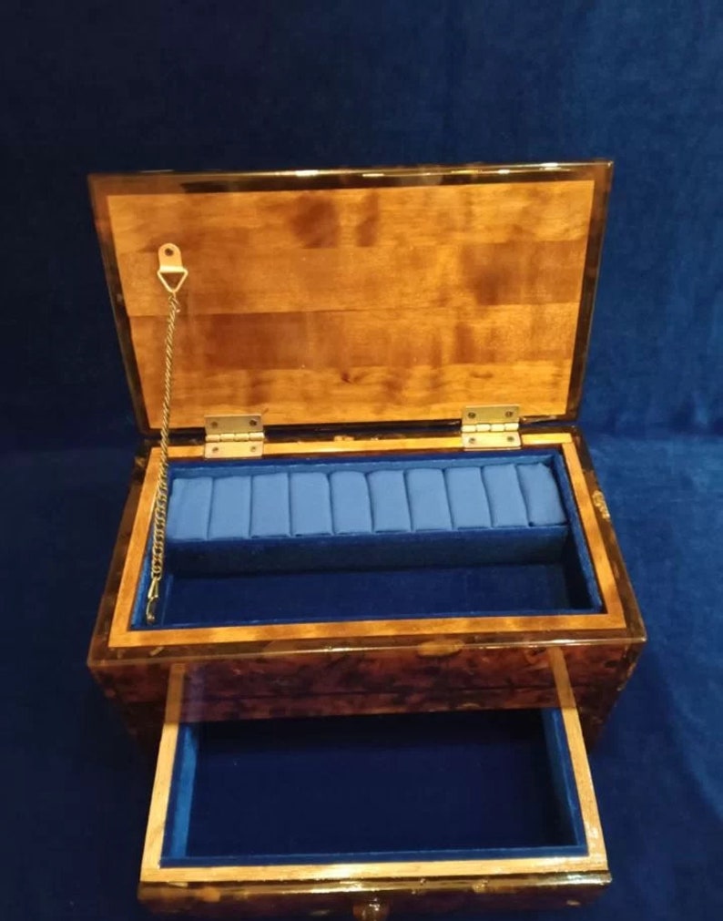 Amber Wood Jewellery Box With Drawersluxury Boxwood Amber Etsy