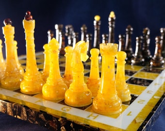 Jeu d'échecs en ambre | Échiquier en ambre de luxe | Chiffres d'échecs en ambre | Jeu de société | Cadeau Vip |cadeau unique |100% échecs ambrés