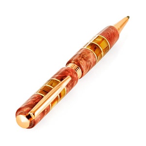 Roller ballpoint made of suveli Karelian birch in pink tinted and natural amber|Amber wood birch Pen|Luxury gift|Unick Gift|Gift for him