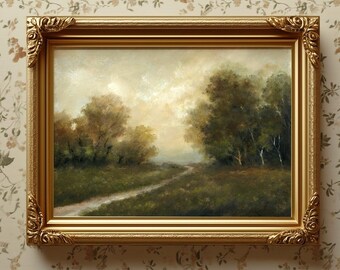 Moody Landscape Oil Painting Print, Vintage style art print, Serene Tree Painting Print, Cottagecore art print, Neutral Artwork