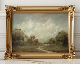 Antique Style Oil Painting Landscape Print, Vintage Style Serene Tree Art Print, French Countryside Art, English Country landscape Art