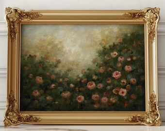Vintage Style Rose Art Print, Moody Floral Roses Art, Victorian Flower Artwork, French European Style Pink Rose Decor