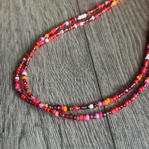 Red Seed Bead Choker Necklace: Handmade Minimalist Jewelry