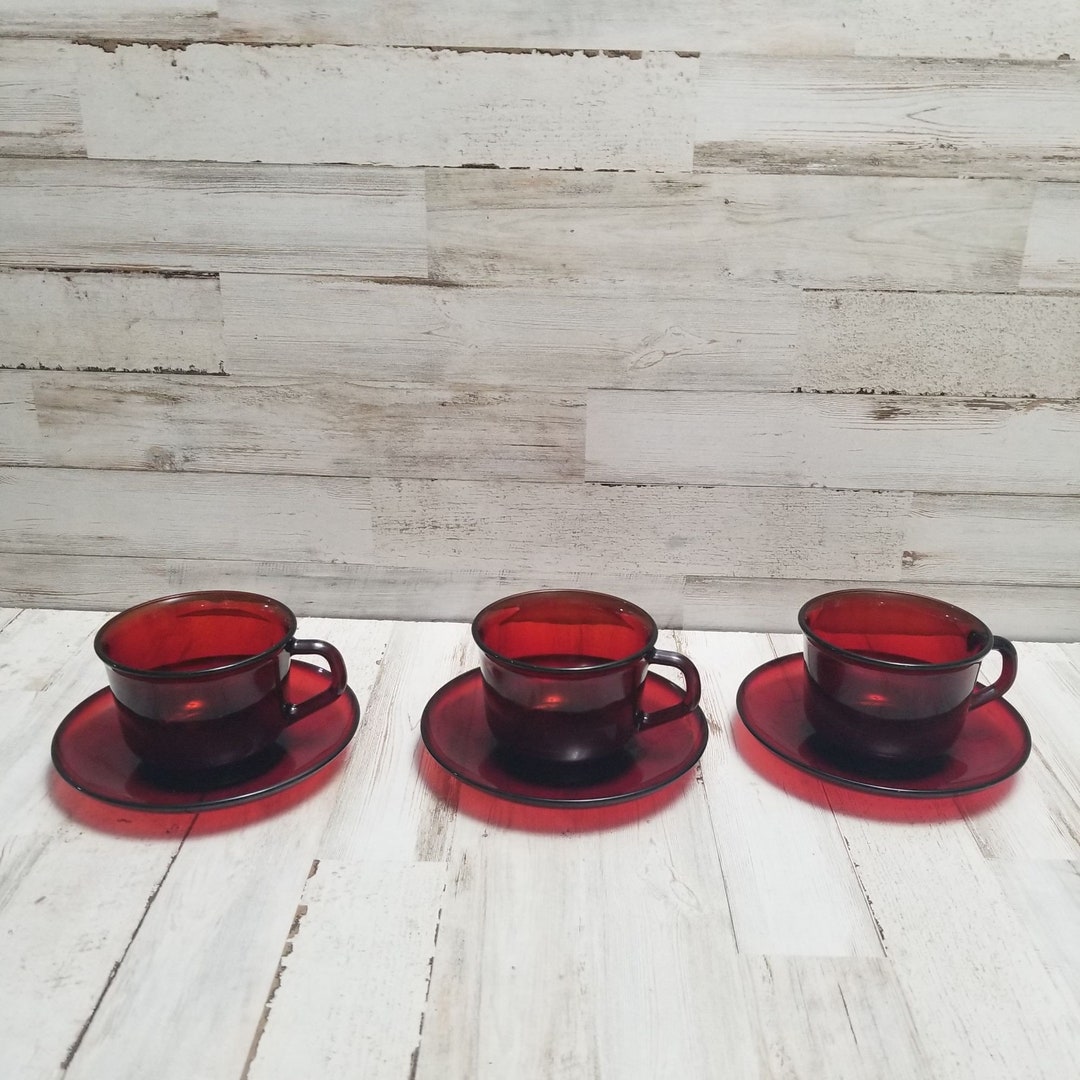 Vintage Arcoloc France Tea Coffee Set of Cups Saucers Red - Etsy