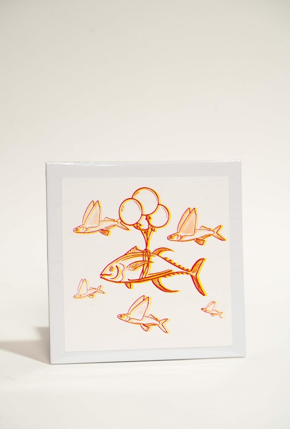 Original Hand-Pulled Screen Print: Whimsical Fish Art