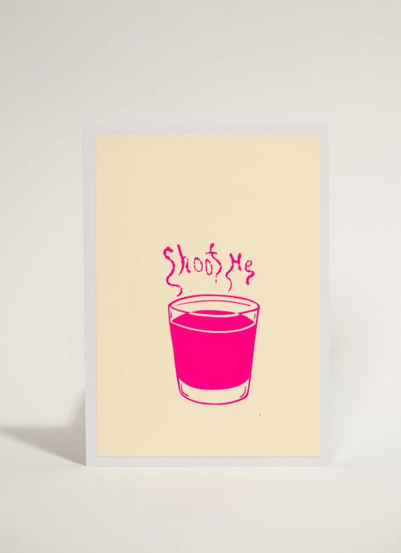 Coffee Screen Print: Steaming Cup Art (Hot Pink)