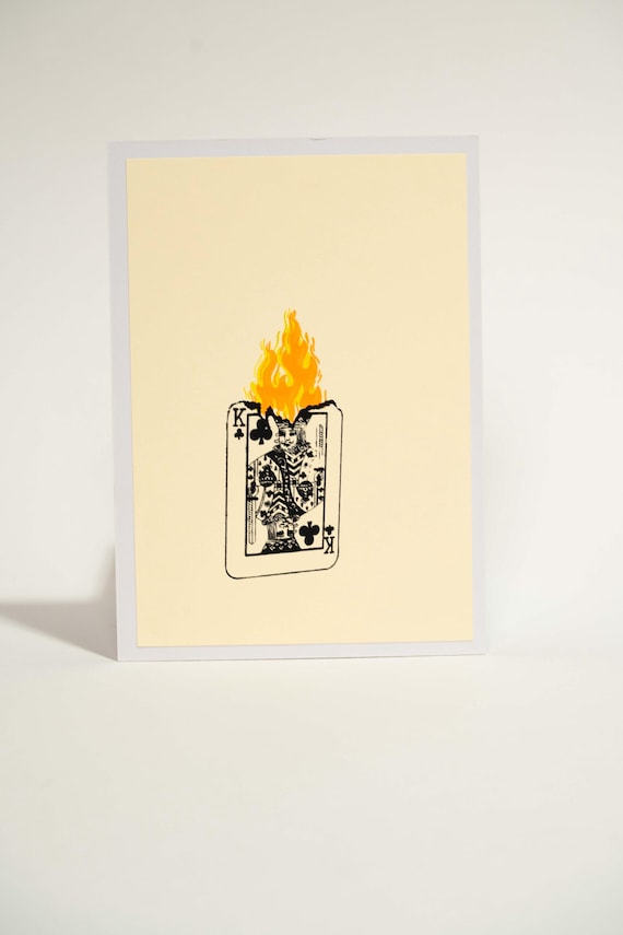 Original Hand-Pulled Screen Print: Burning King Card Art