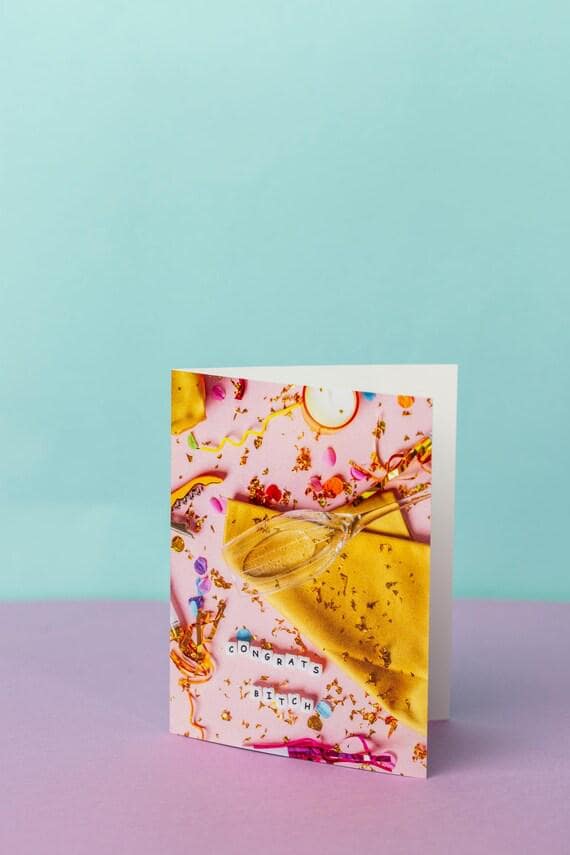 Handmade Congratulations Greeting Card - Quirky Champagne Celebration