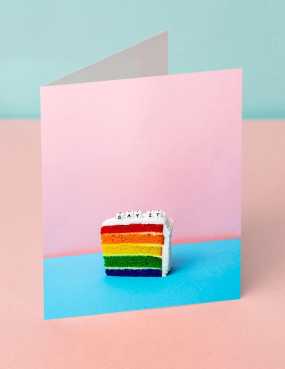 Handmade LGBTQ Greeting Card - Rainbow Cake Celebration
