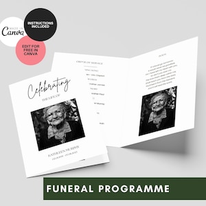 May include: Black and white funeral program with a photo of a woman and the text "Celebrating the Life of Kathleen Murphy 02.08.1939 - 07.08.2023" and "Funeral Programme".