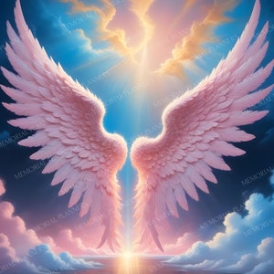 Pink Angel Wings In Heaven Background png, Custom In Memory Angel Wings, 3D Angel Wings, Angel Wings And Clouds Png, Funeral Shirts png, RIP