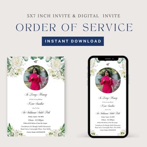 Invito funebre Sikh Madre, Invito Sikh floreale bianco 5X7 e Invito digitale, Invito funebre Punjabi, Invito funebre indiano, Carta funebre Sikh