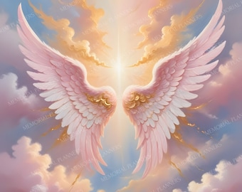Pink Angel Wings in Heaven Background Png, Custom in Memory