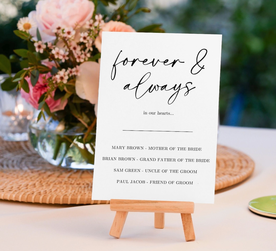 Forever &amp; Always Minimalistic Memorial Sign, Custom Memory Sign, Printable Memory Table Sign ...