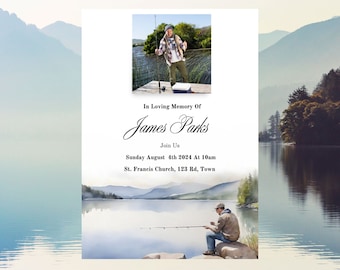 Fishermans Funeral Invite, Fishing Funeral Program, Funeral Invitation For Man, Blue Funeral Program, Memorial Service Dad, Loss Of Father