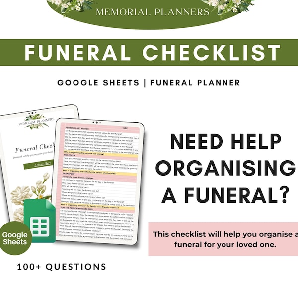 Funeral Planner, Funeral Checklist, Funeral Organiser, Funeral Plan, Funeral Service Planner, End Of Life Checklist, Loss Of Loved One