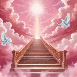 Pink Heaven & White Doves, In Loving Memory PNG, Memorial Background, Memorial Button, Funeral Program, Funeral Invitation, Instant Download