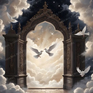 Black Design Heaven Gates, In Loving Memory Template, Memorial Button Pin Background, Funeral Button, RIP PNG Add Photo, Funeral Shirts PNG