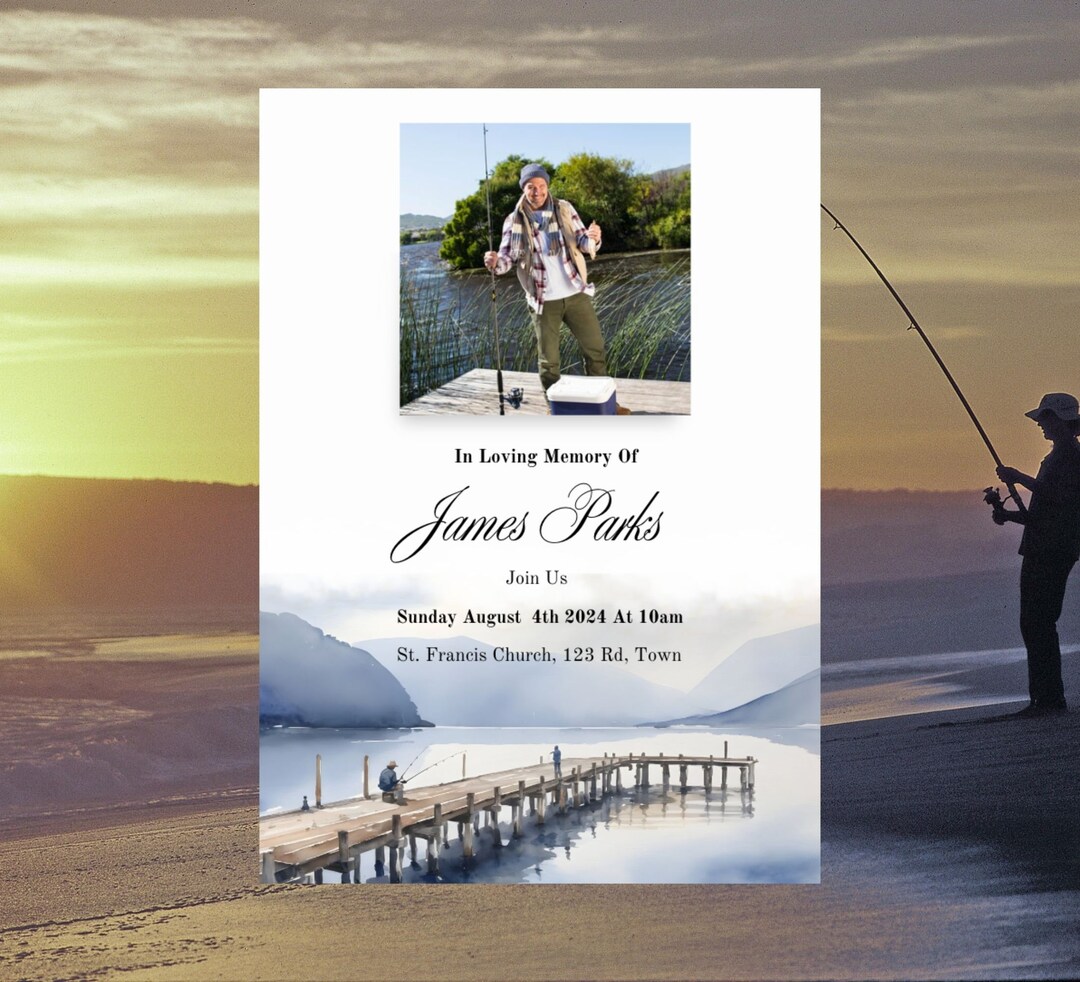 Fishermans Funeral Invite, Fishing Funeral Program, Funeral Invitation ...