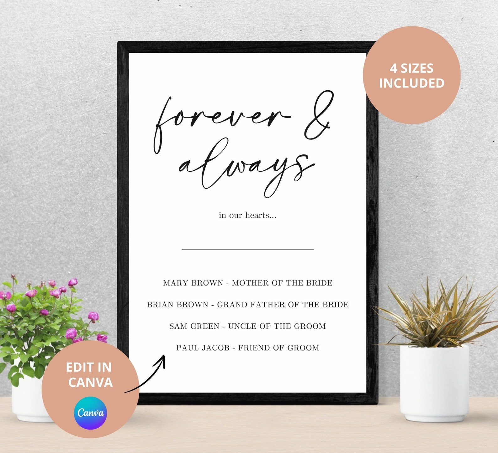 Forever &amp; Always Minimalistic Memorial Sign, Custom Memory Sign, Printable Memory Table Sign ...