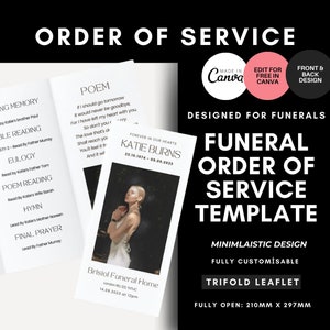 Funeral Order Of Service, Minimal Order Of Service Template, Order Of Service Funeral, Funeral Programs, Funeral Template, Canva Template