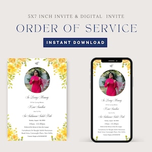 Sikh Funeral Invite Mother, Yellow Floral Sikh 5X7 Invite & Digital Invite, Punjabi Funeral Invite, Indian Funeral Invite, Sikh Funeral Card