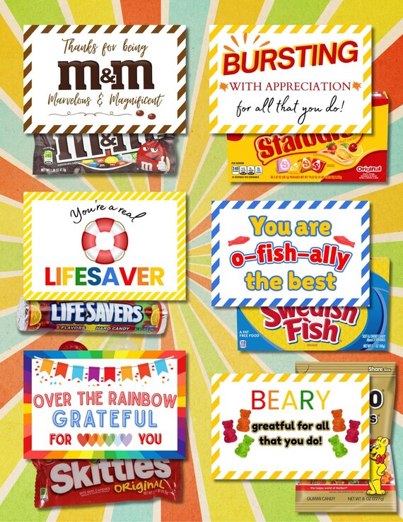 Thank You Candy Grams Printable Tags | Teacher & Student Gifts | Chocolate Appreciation Cards for Leadership Treats | appreciation Thanks