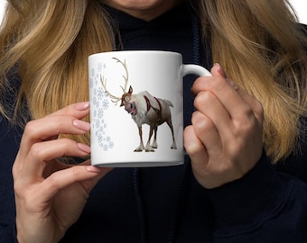 White glossy mug Olaf Elsa Kristoff Anna Character, olaf, cartoon, film, kristof