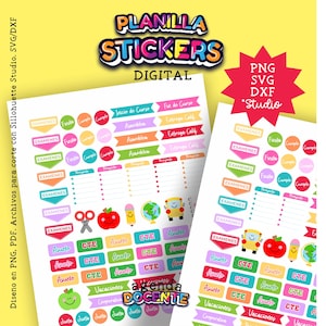 Digitaler Stickerbogen für die Schulagenda, Schulaufkleber, digitale Vorlage.