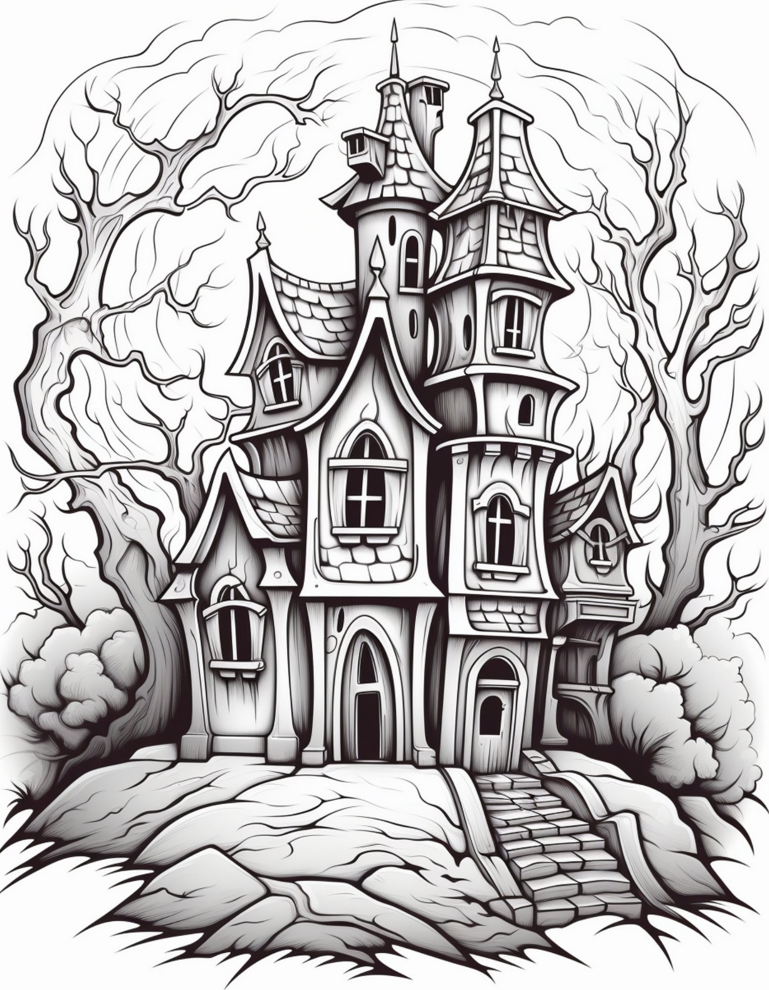 149 Halloween Haunted Castles Adult Coloring Pages Amazon KDP Coloring ...
