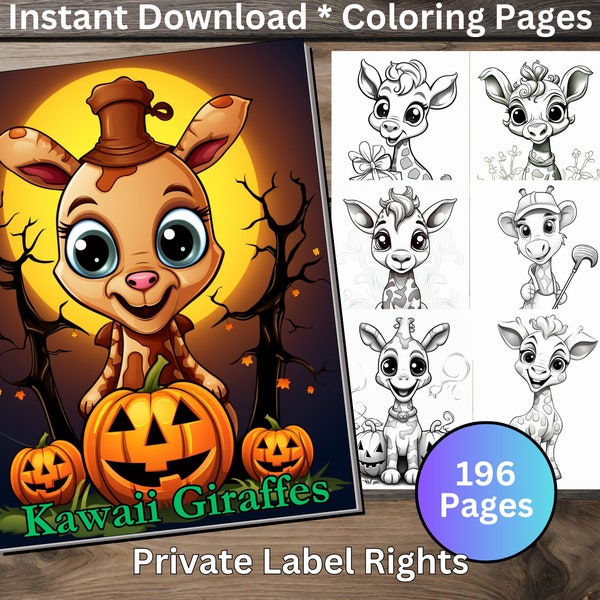 196 Kawaii Giraffes Kids Coloring Book Pages Amazon KDP Halloween Thanksgiving Christmas Valentines St Patrick's July Baseball Soccer