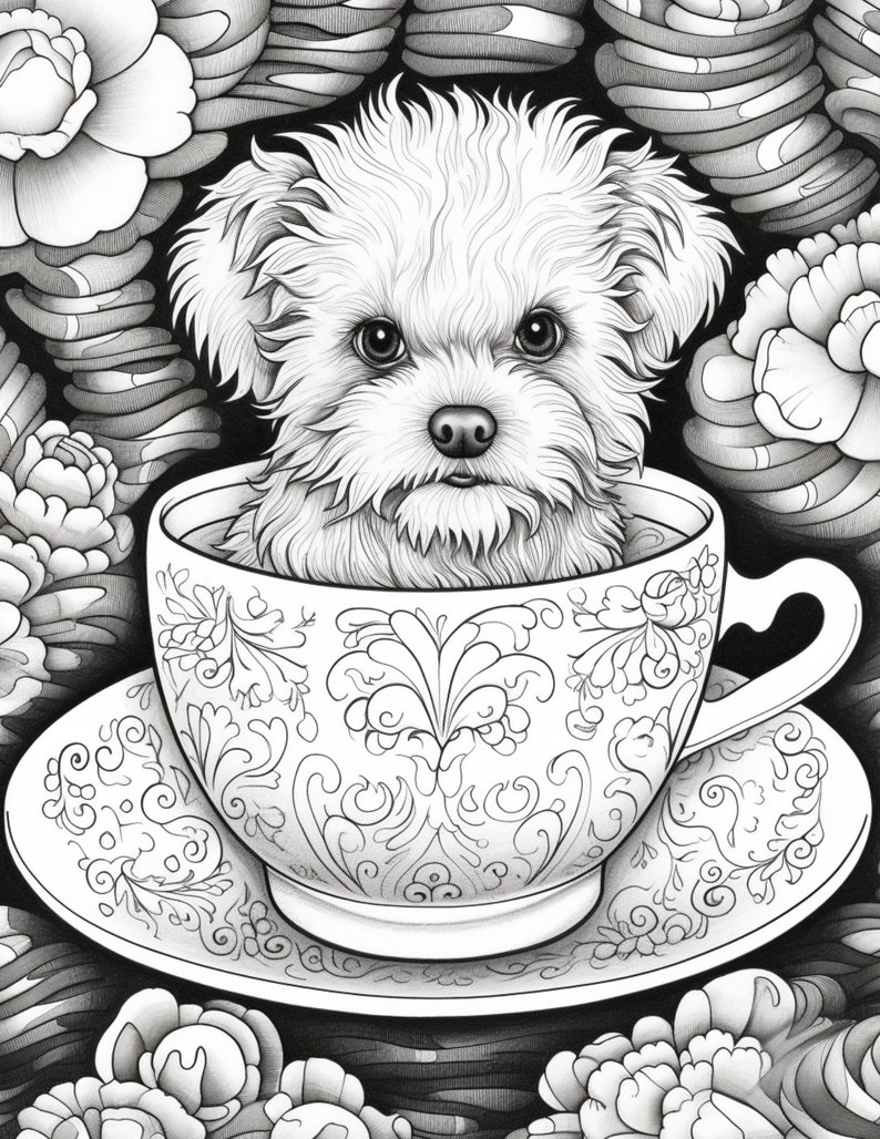 156 Puppies in Teacups Coloring Book Pages Plus 12 Cover Images ...