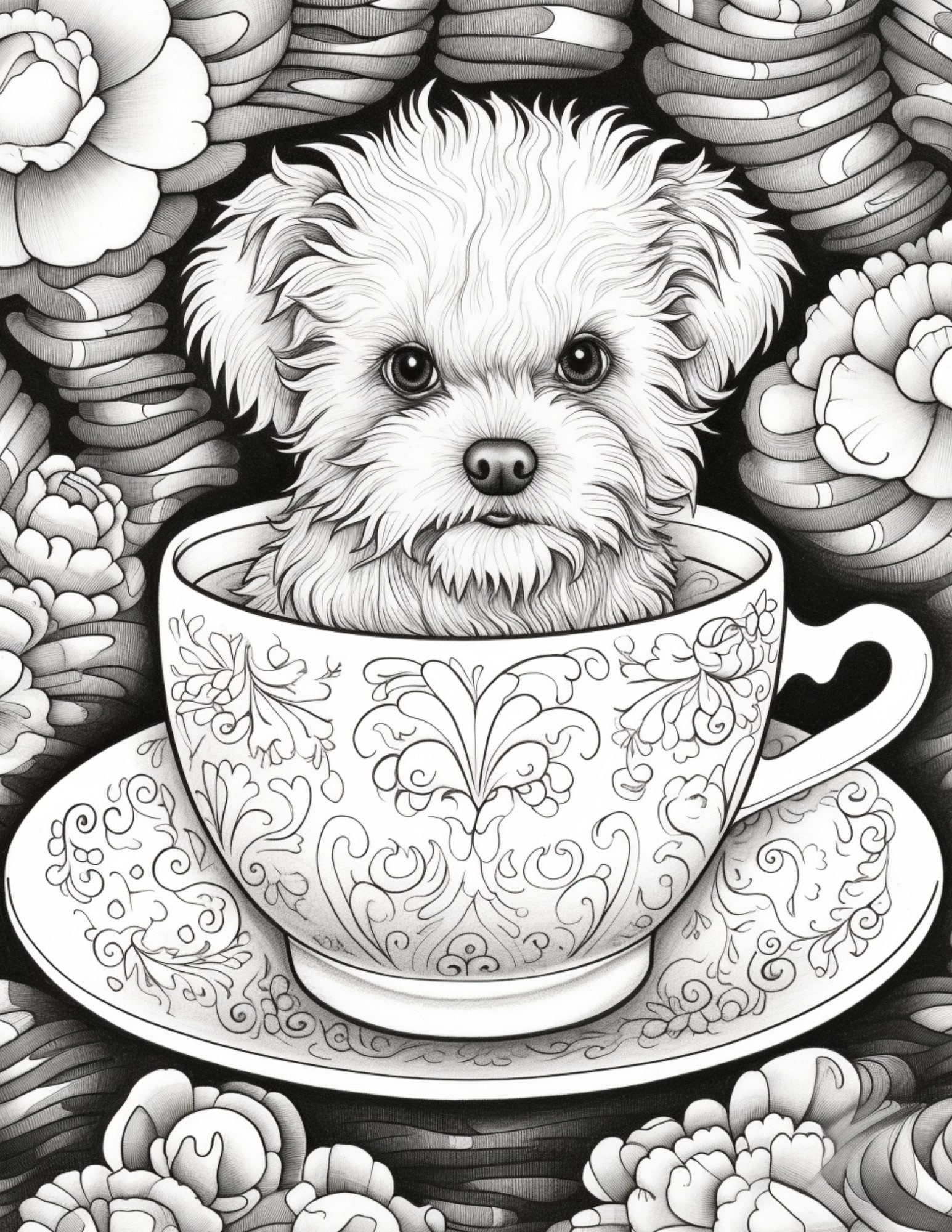 156 Puppies in Teacups Coloring Book Pages Plus 12 Cover Images