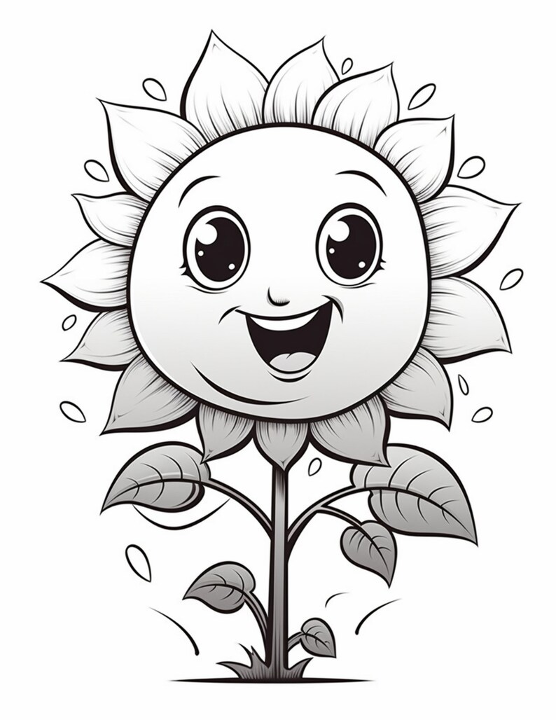 79 Cute Kawaii Sunflowers Coloring Book Pages Amazon KDP Halloween ...