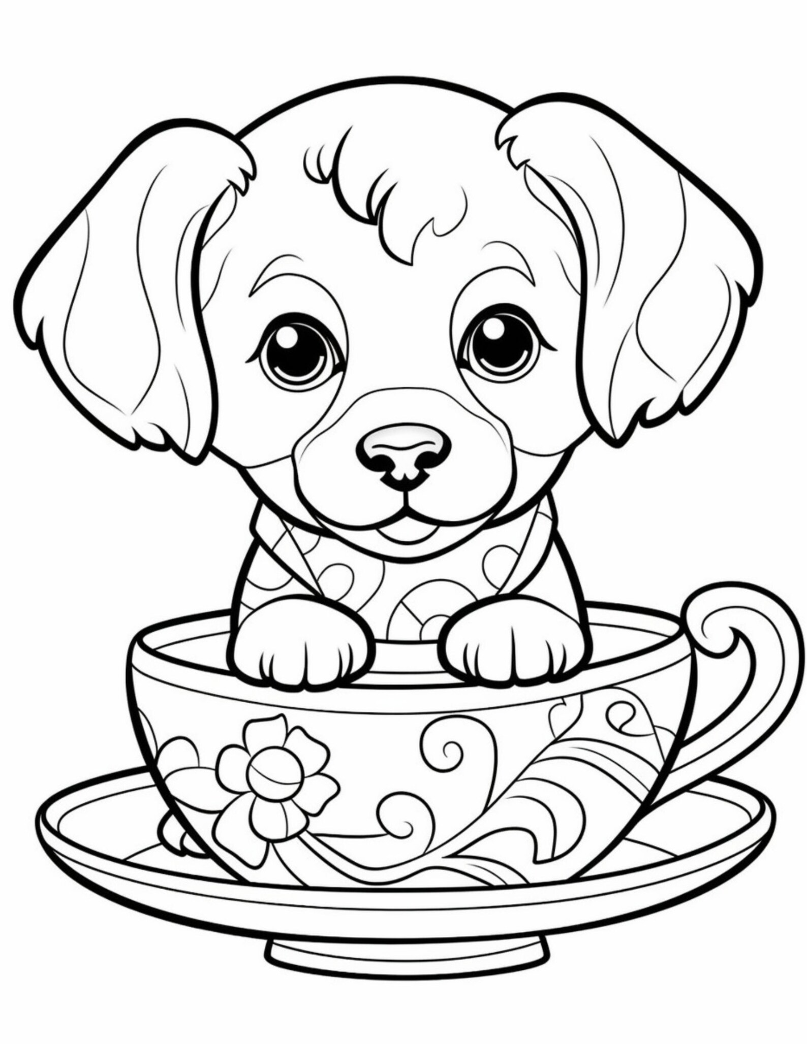 156 Puppies in Teacups Coloring Book Pages Plus 12 Cover Images Printable Edit in Canva PNG JPG ...