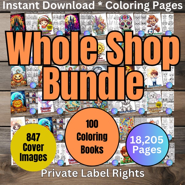 Coloring Book Pages Whole Shop Bundle 18,205+ pieces colouring sheets coloring pages for adults for kids PLR Book Sets & Collections