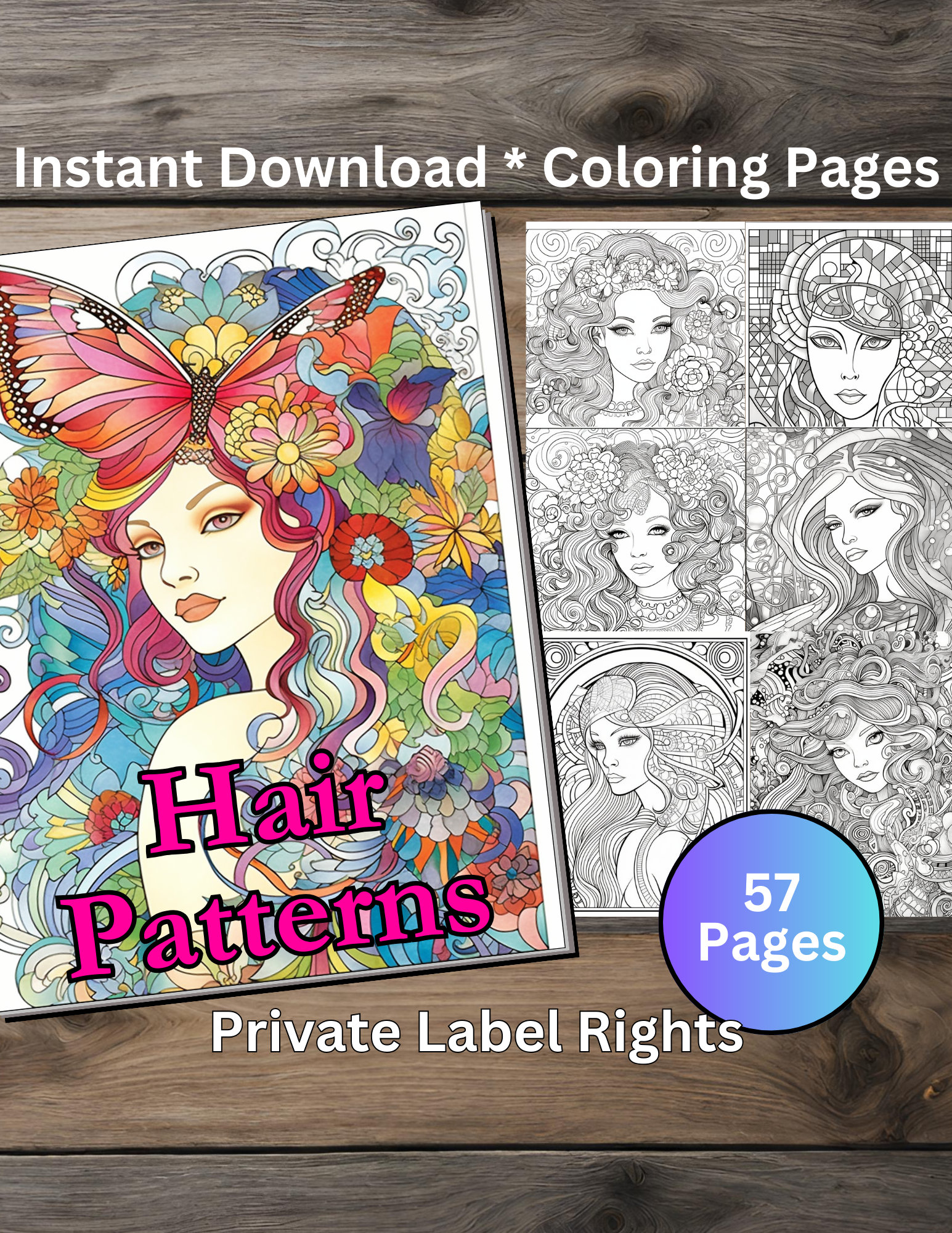 57 Hair Patterns Coloring Book Pages Printable Edit in Canva PNG JPG