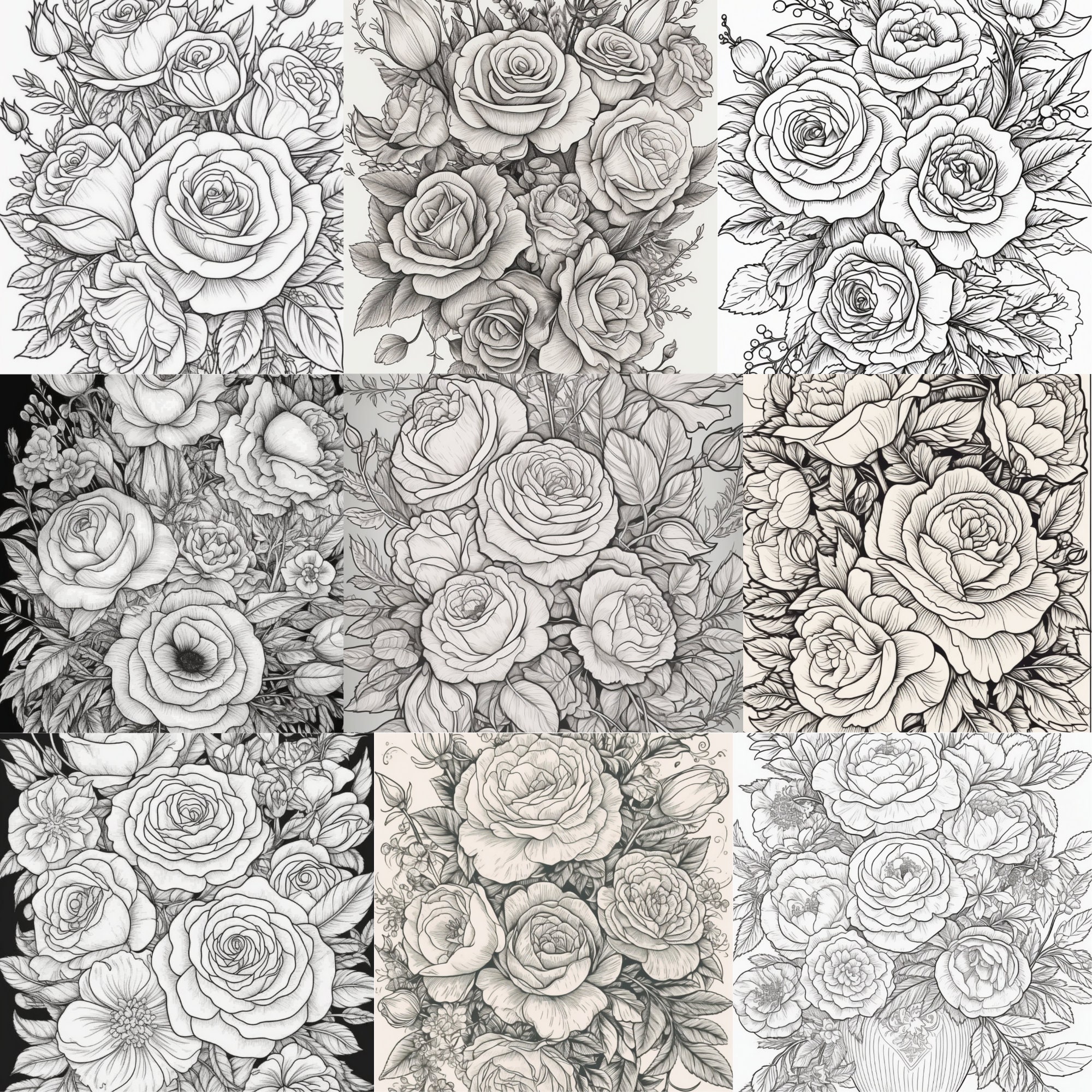 150 Rose Bouquets Adult Coloring Pages Amazon KDP Coloring Book ...