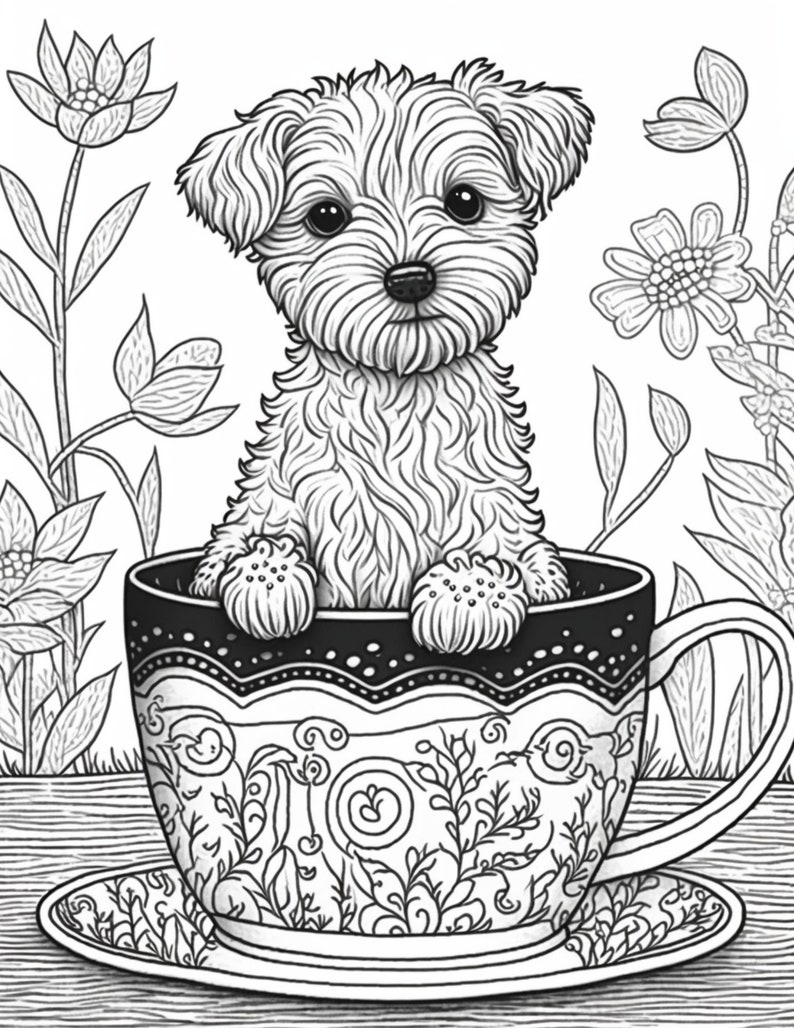 156 Puppies in Teacups Coloring Book Pages Plus 12 Cover Images ...